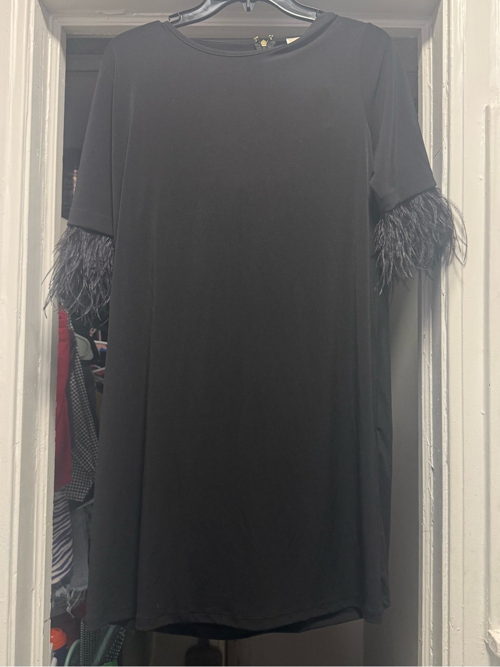 Michael Kors “little black dress” with fun feathery frills!- large *NWT*